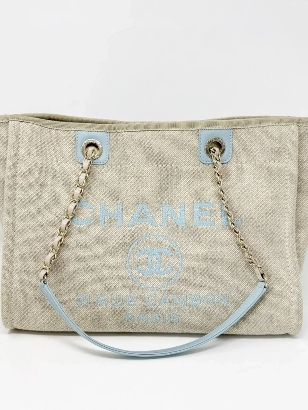 Chanel Beige/Blue Canvas Deauville Shopping Tote